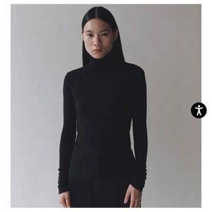 Mijeong Park Thin Ribbed Roll Neck Top – Black – Size Small